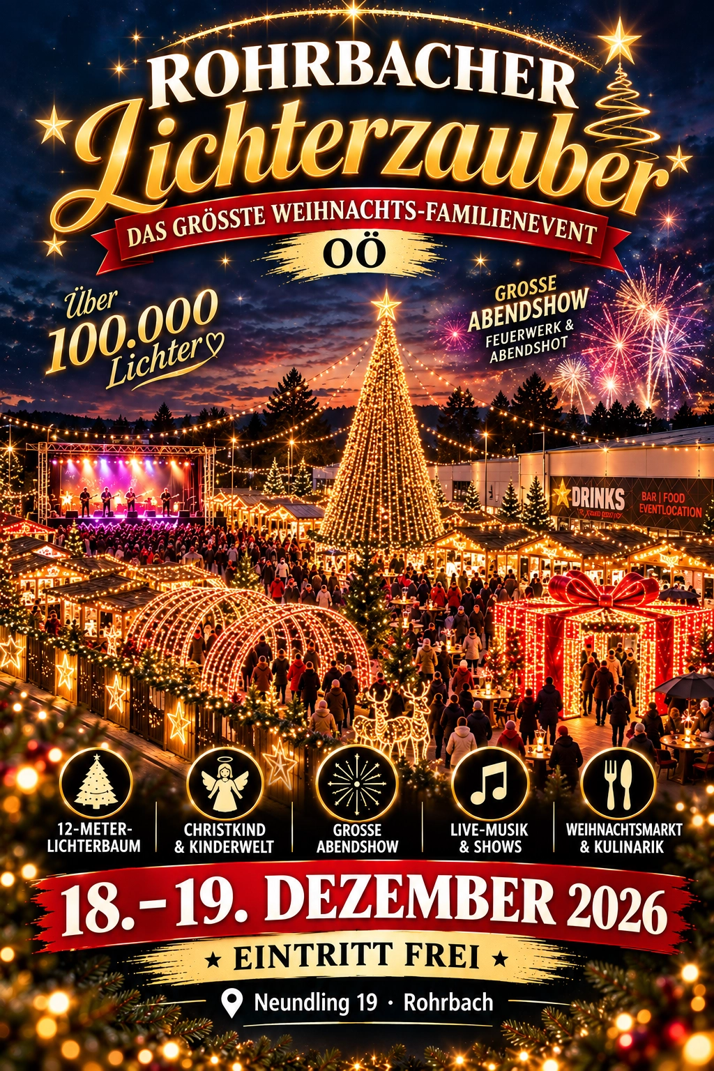 Das neue Plakat: Lichterbaum, Christkind und Kinderwelt, Abendshow, Live-Musik sowie Weihnachtsmarkt und Kulinarik